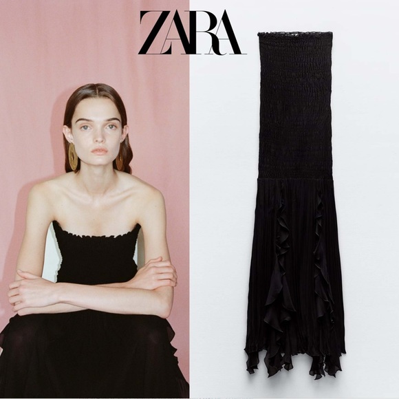 Zara RUCHED STRAPLESS Black DRESS Sz.S - Picture 10 of 13